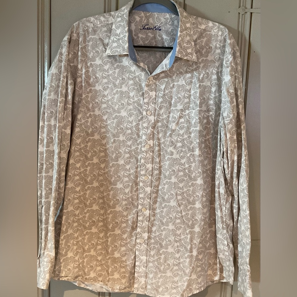 Tasso Elba Men's Paisley Button Down Shirt - Cream and Gray